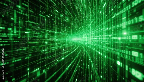 Wallpaper Mural Green digital data tunnel, futuristic background, abstract, technology Torontodigital.ca