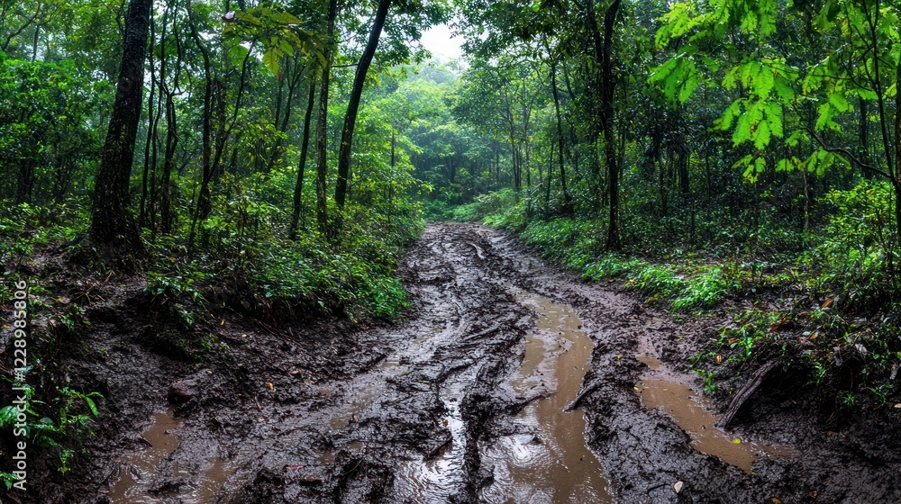 Muddy forest road after rain. Muddy forest road after rain.