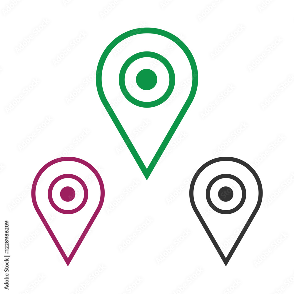 Location marker icon, Map pointer symbol, GPS pin icon Location marker icon, Map pointer symbol, GPS pin icon