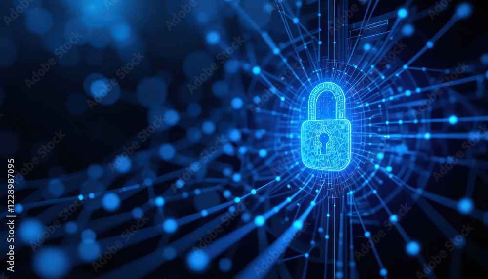 Fototapeta premium Digital lock security network illustration, futuristic concept