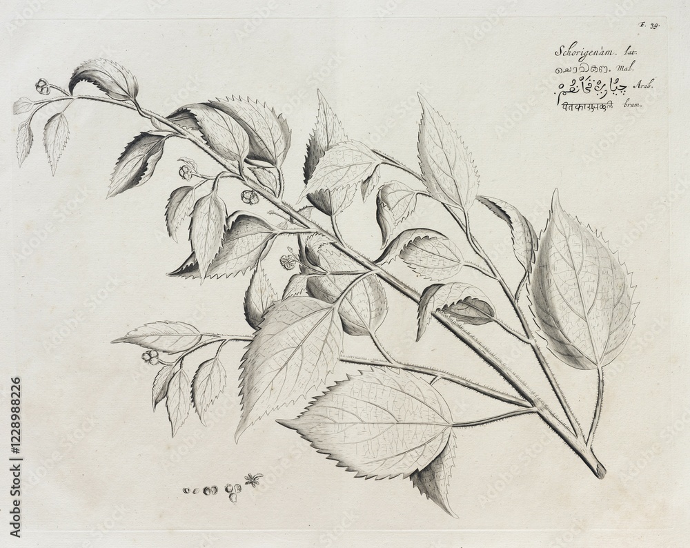 Schorigenam, copperplate engraving by Hendrik Adriaan van Rheede tot Draakenstein, from the botanical work Hortus Malabaricus, 1678
