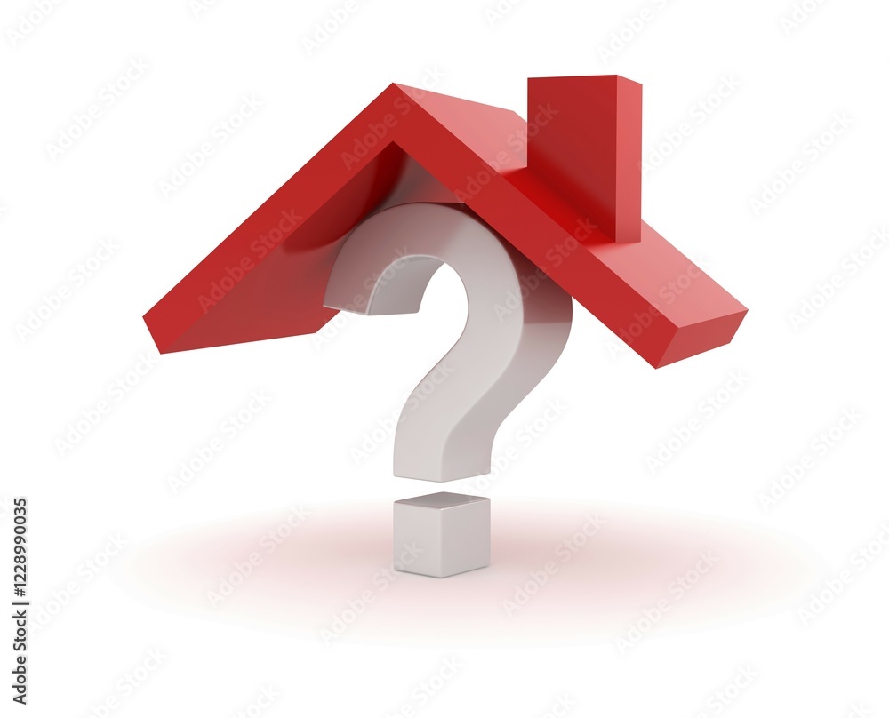 House Roof on Question Mark, This is a 3d Rendered Computer Generated Image. Isolated on White House Roof on Question Mark, This is a 3d Rendered Computer Generated Image. Isolated on White
