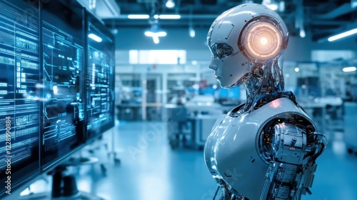 Wallpaper Mural Futuristic robot analyzing data in high-tech lab Torontodigital.ca