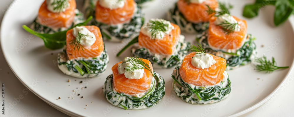 Low carb ketogenic meal featuring salmon, spinach, and creamy sauce, beautifully arranged on plate. healthy and delicious option for nutritious diet Low carb ketogenic meal featuring salmon, spinach, and creamy sauce, beautifully arranged on plate. healthy and delicious option for nutritious diet