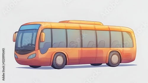 Bright Orange Cartoon Bus with Smooth Lines and Large Windows