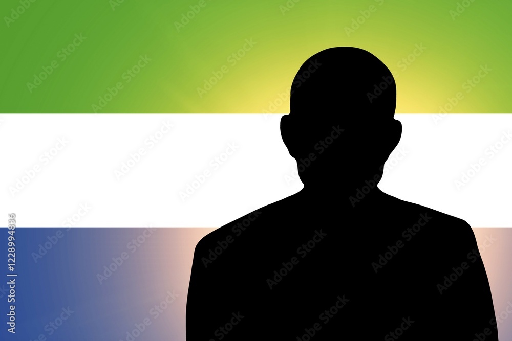 The Sierra Leone flag and the silhouette of an unknown man The Sierra Leone flag and the silhouette of an unknown man