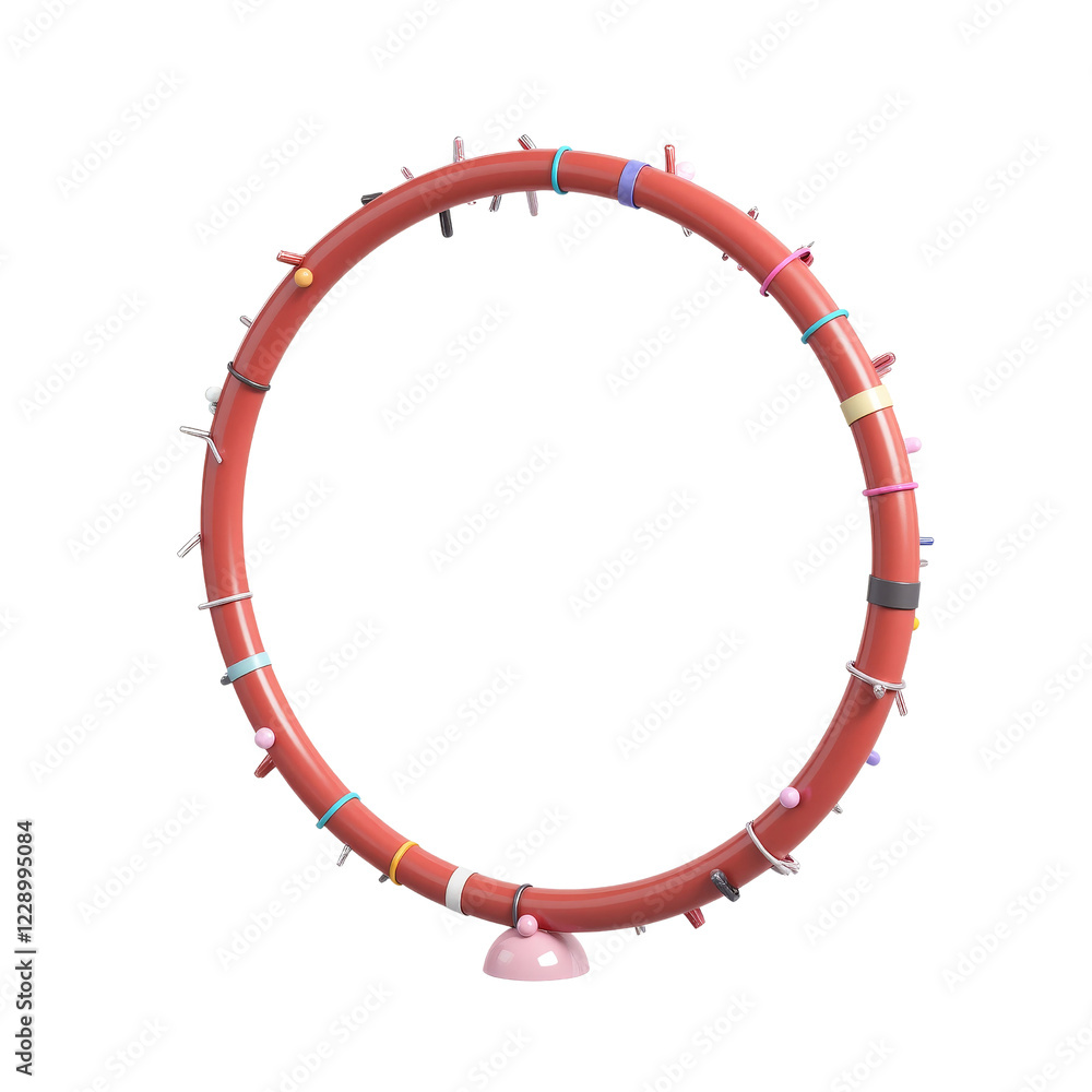 Reddish-Brown Hula Hoop Stands with Colorful Rubber Bands and Protrusions Reddish-Brown Hula Hoop Stands with Colorful Rubber Bands and Protrusions