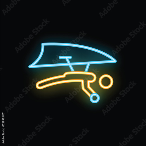 Neon sign representing a person hang gliding, an extreme air sport for adrenaline seekers