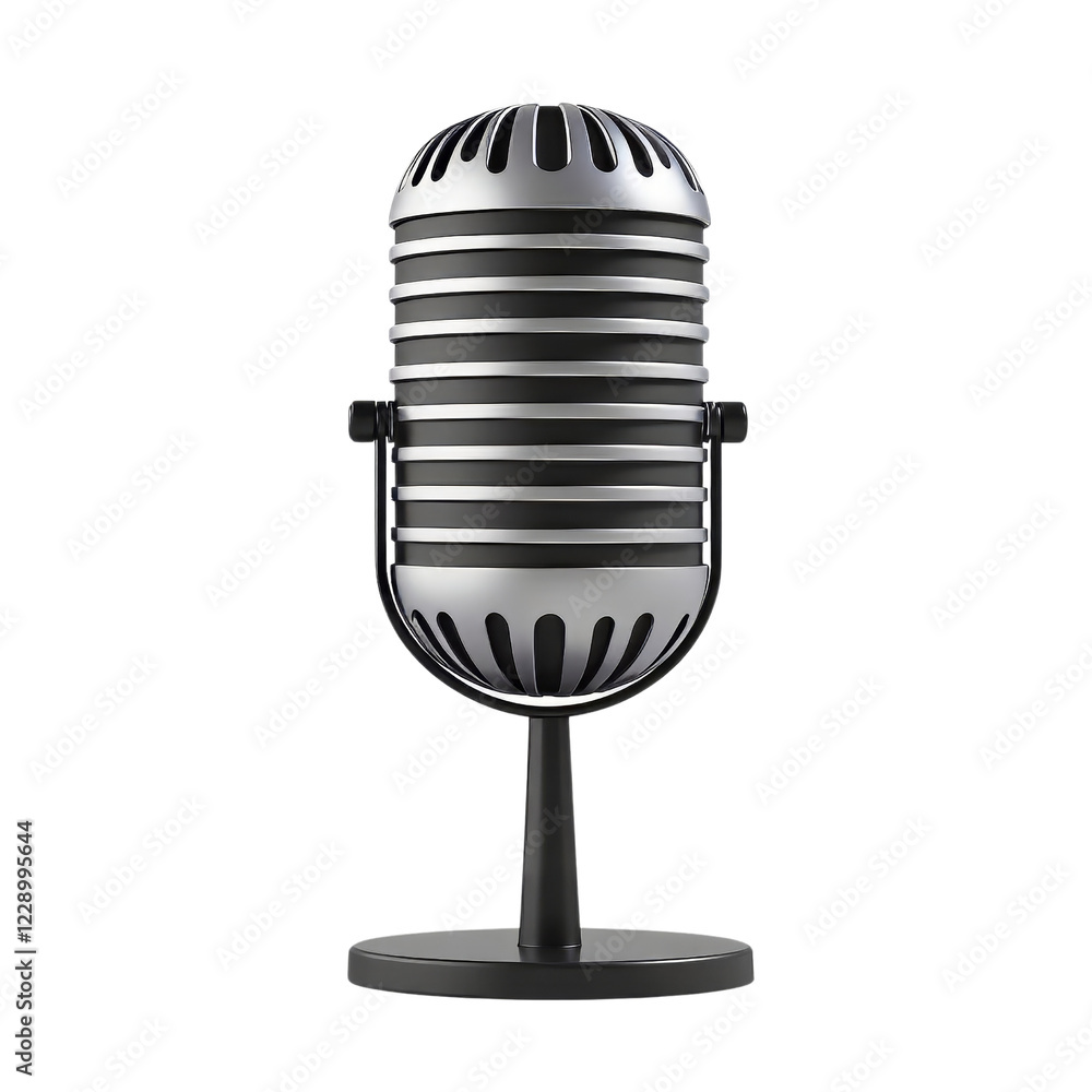 Retro Microphone Showcasing Silver Body with Ribbed Detailing