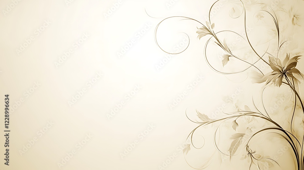Elegant Beige Floral Design With Swirling Vines Elegant Beige Floral Design With Swirling Vines