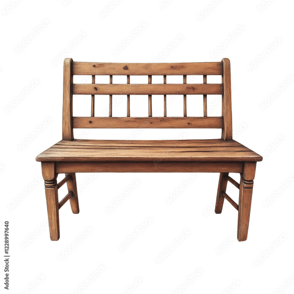 Rustic Wooden Bench with Slatted Back and Tapered Legs Rustic Wooden Bench with Slatted Back and Tapered Legs