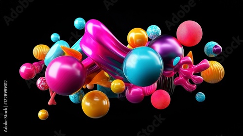 Abstract Colorful 3D Shapes and Forms on Dark Background