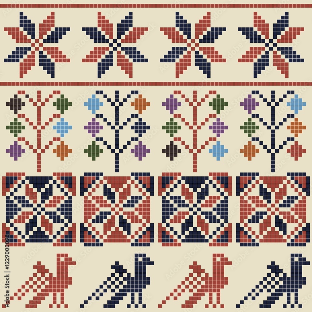 Seamless pattern design with traditional Palestinian embroidery motif Seamless pattern design with traditional Palestinian embroidery motif