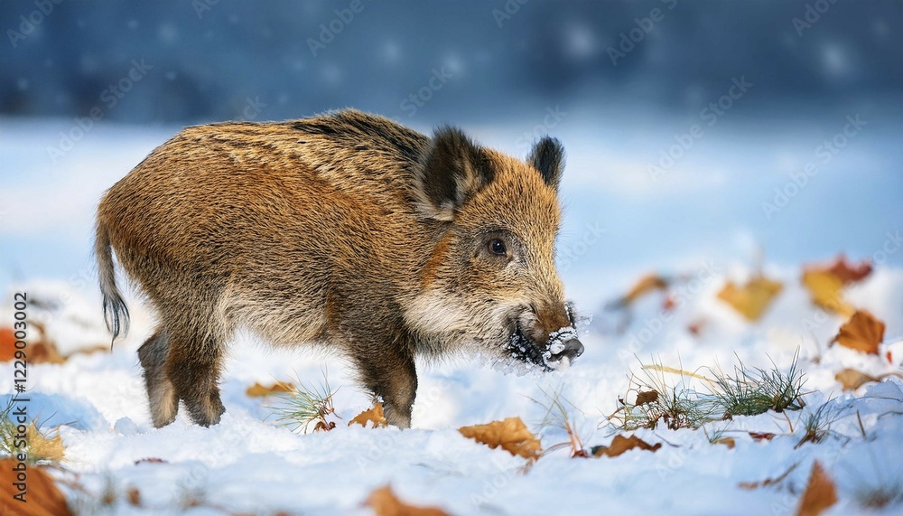 Wild boar in winter, fresh boar, AI generated, studio, AI generated Wild boar in winter, fresh boar, AI generated, studio, AI generated