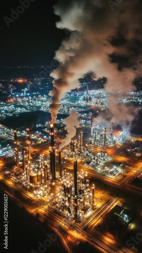 Wallpaper Mural Nighttime Aerial View of an Illuminated Refinery Complex. Torontodigital.ca