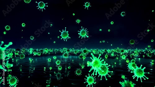 Microscopic Virus 3D Animation Green Glowing Particles photo