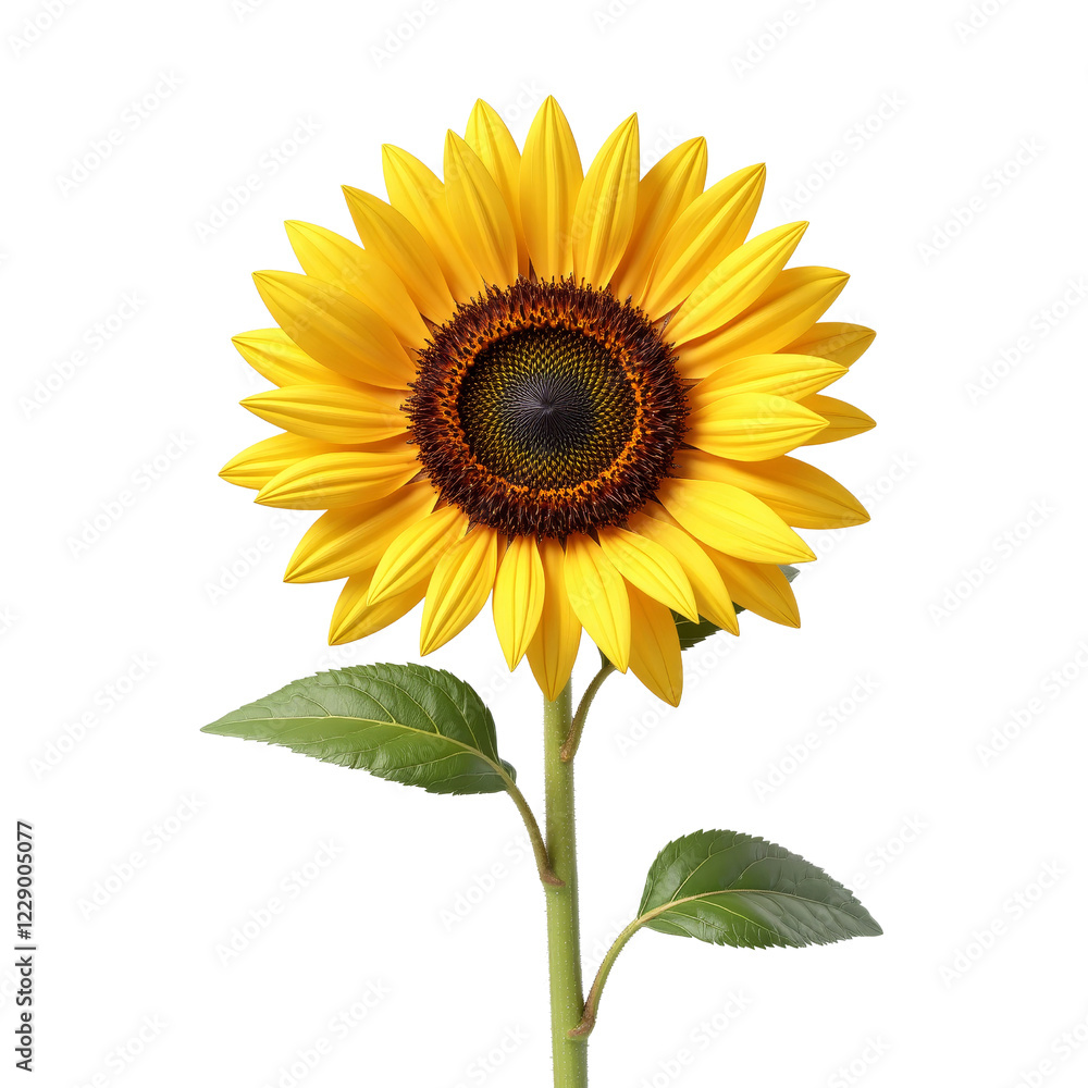 Fototapeta premium Sunflower Blooming with Bright Yellow Petals on Stem