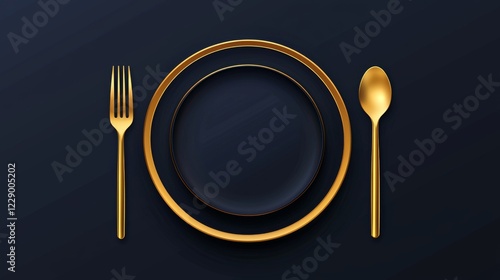 Elegant dining experience gold-plated cutlery set on black table food presentation luxurious atmosphere