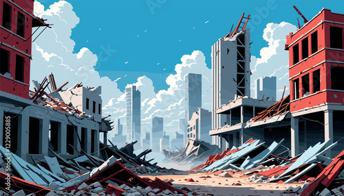 Post-Apocalyptic Cityscape with Ruined Buildings