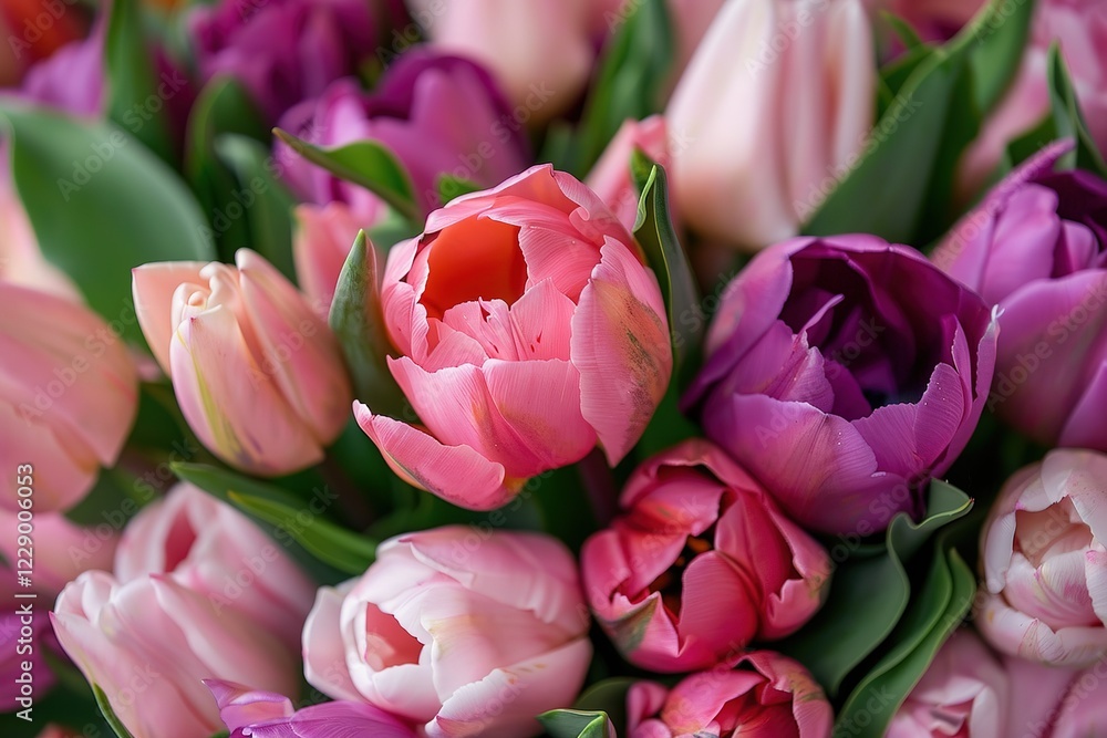 Fototapeta premium pink violet Autumn Colorful fall bouquet. Beautiful flower composition with tulip. Flower shop and florist design concept. close up, floral background