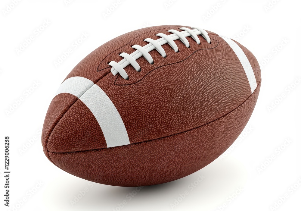 A classic American football brown with white laces and stripes isolated on a white background A classic American football brown with white laces and stripes isolated on a white background