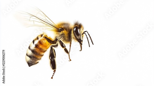 Detailed Close-Up of a Honeybee in Flight Isolated photo