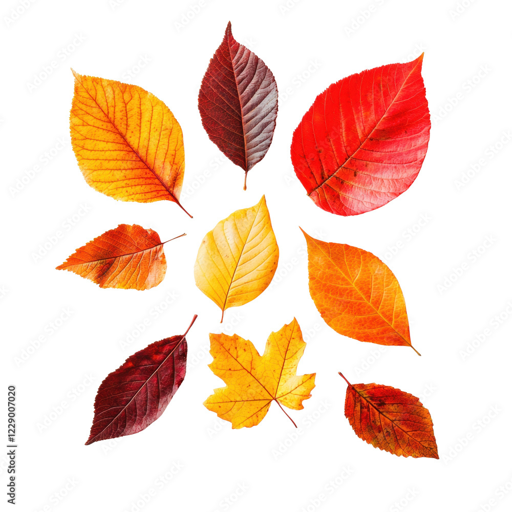 Fototapeta premium Vibrant autumn leaves arranged in a circular pattern