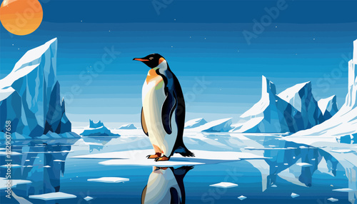 Penguin Standing on Iceberg in Arctic Landscape