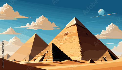 Ancient Egyptian Pyramids Under Blue Sky