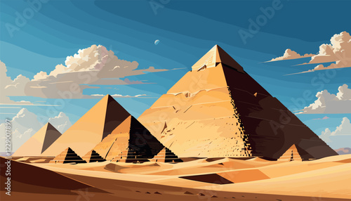 Ancient Egyptian Pyramids Under Blue Sky
