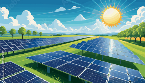 Solar Panels in a Vibrant Green Landscape
