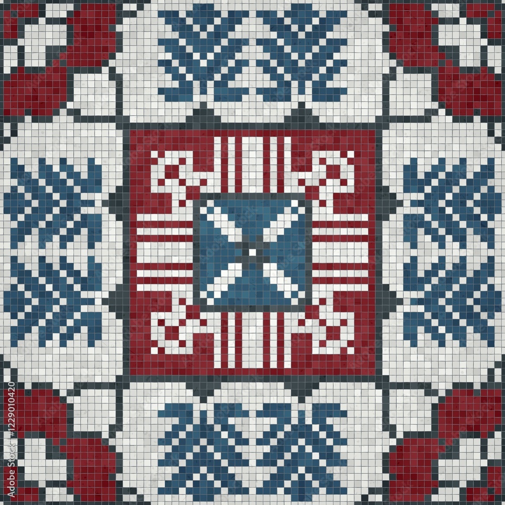 Fototapeta premium Mosaic tiles background, seamless vector pattern