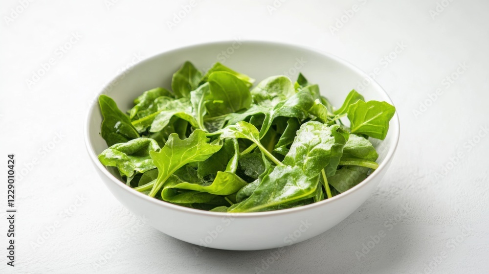 A minimalist bowl of plain green salad with a light vinaigrette, served in a plain white ceramic bowl, Salad centered A minimalist bowl of plain green salad with a light vinaigrette, served in a plain white ceramic bowl, Salad centered