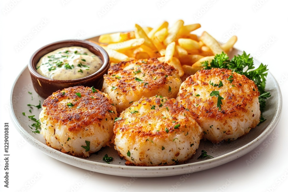 Delicious Pan Fried Scallops with Crispy Fries and Creamy Sauce Delicious Pan Fried Scallops with Crispy Fries and Creamy Sauce