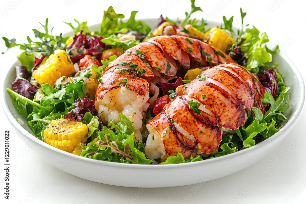 Fototapeta premium Delicious Grilled Lobster Tail Salad with Corn and Mixed Greens