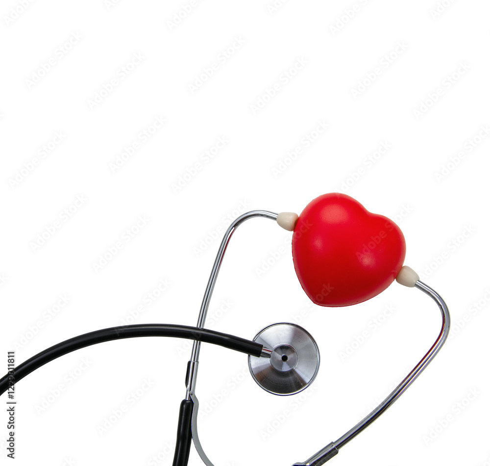 Medical stethoscope and red heart isolated on white, transparent. Health, love concept Medical stethoscope and red heart isolated on white, transparent. Health, love concept
