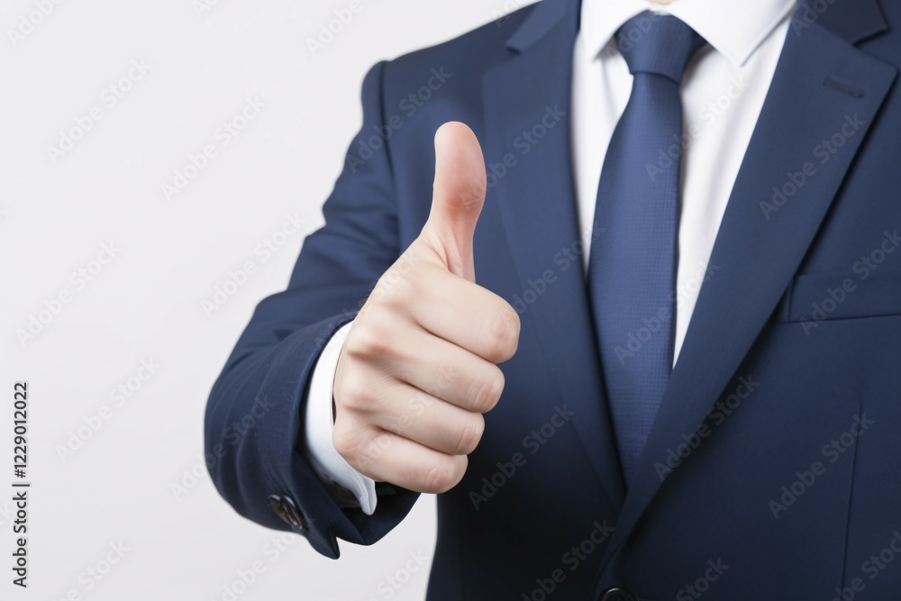 Man in business suit giving thubs up in front of white studio background. KI generiert, generiert, AI generated Man in business suit giving thubs up in front of white studio background. KI generiert, generiert, AI generated