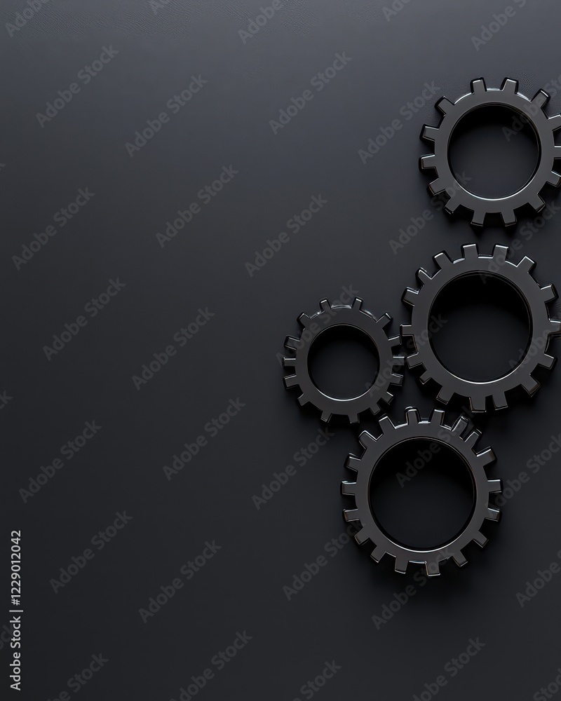 Close-up of black gears arranged on a dark surface, symbolizing mechanics and engineering precision. Close-up of black gears arranged on a dark surface, symbolizing mechanics and engineering precision.
