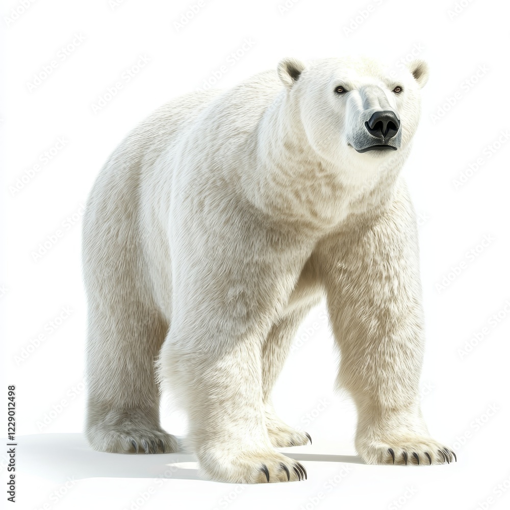 Realistic Polar Bear Standing on Snowy Ground, White Background Realistic Polar Bear Standing on Snowy Ground, White Background