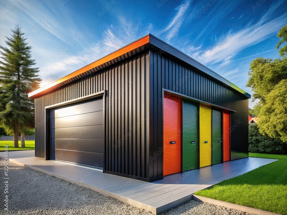 Fototapeta premium Black Steel Garage Exterior Design Ideas