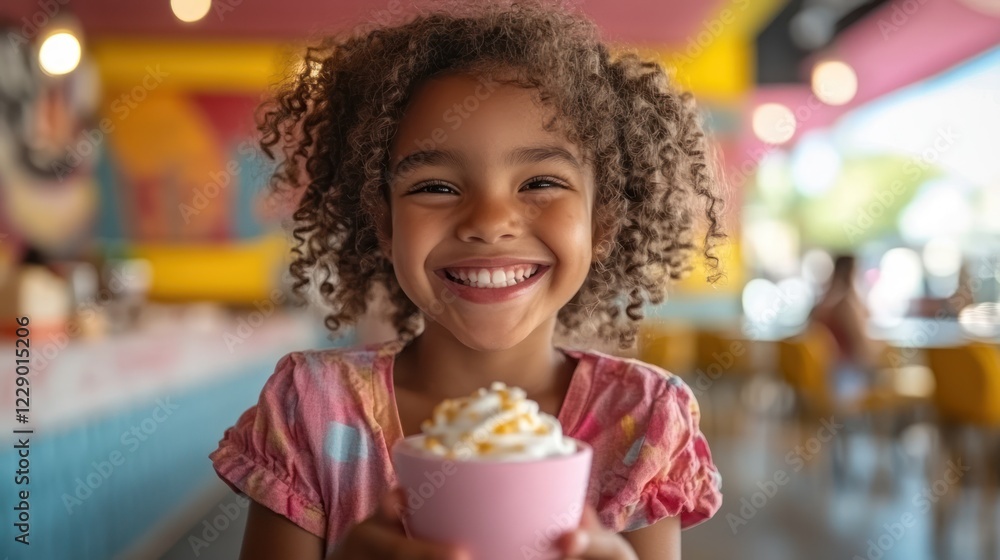 Happy girl enjoying a sweet treat at a cafe. Happy girl enjoying a sweet treat at a cafe.