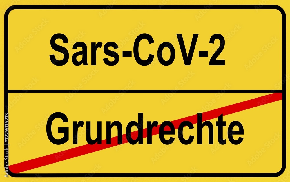 Symbol picture, place name sign, Basic rights, Coronavirus, Sars-CoV-2, Covid-19, Germany, Europe Symbol picture, place name sign, Basic rights, Coronavirus, Sars-CoV-2, Covid-19, Germany, Europe