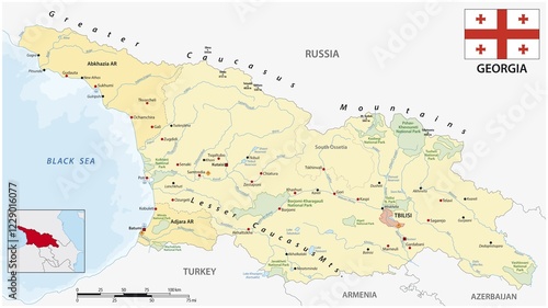 Vector map of eastern european state georgia with flag
