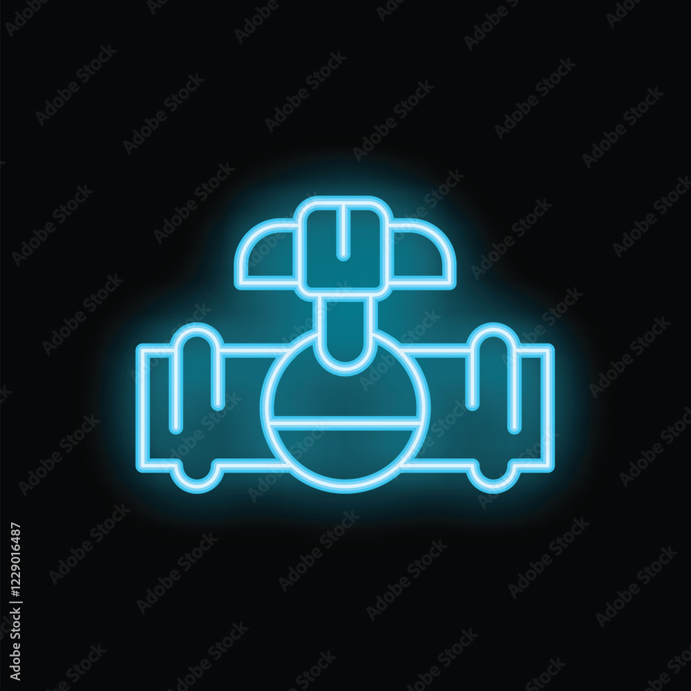 Neon blue valve with flanges is controlling water flow in a pipe Neon blue valve with flanges is controlling water flow in a pipe