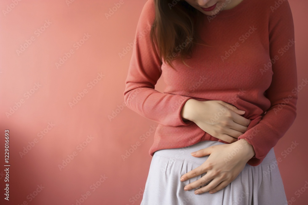 Woman with stomach pain. KI generiert, generiert, AI generated Woman with stomach pain. KI generiert, generiert, AI generated