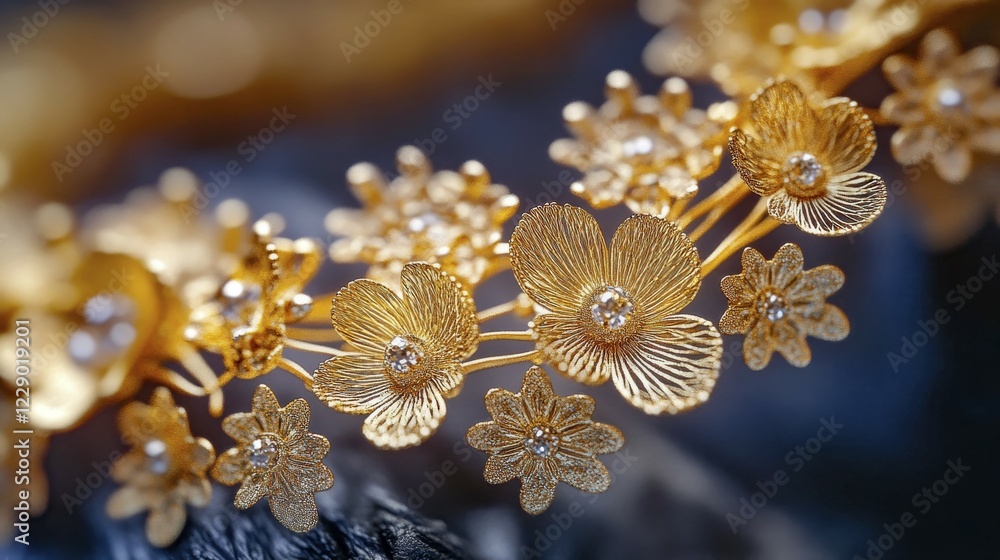 Delicate gold jewelry with intricate floral design and nature-inspired elegance, AI generated Delicate gold jewelry with intricate floral design and nature-inspired elegance, AI generated