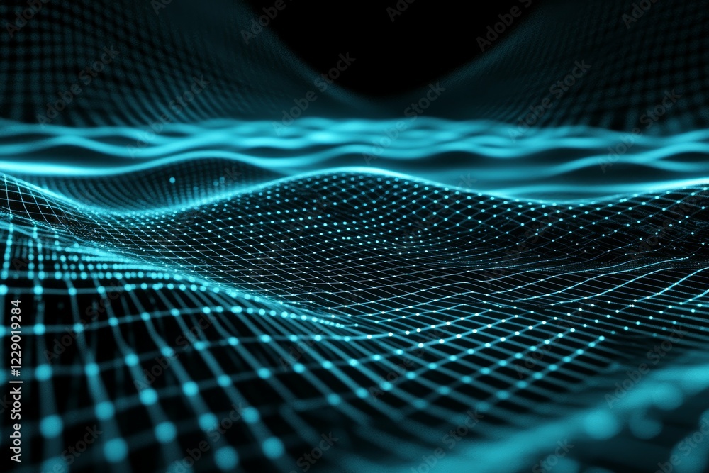 Dynamic Digital Waveform in Technology Mesh and Grid Pattern with Blue Light Dynamic Digital Waveform in Technology Mesh and Grid Pattern with Blue Light