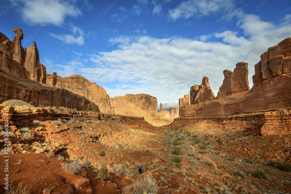 Park Avenue Trail, Rock formation of the Courthouse Towers, Arches National Park, Utah, USA, North America Park Avenue Trail, Rock formation of the Courthouse Towers, Arches National Park, Utah, USA, North America