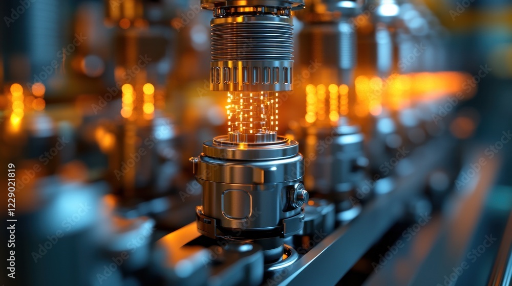 Automated industrial assembly line producing illuminated components. Automated industrial assembly line producing illuminated components.