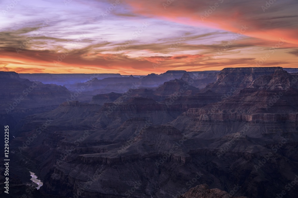 Canyon landscape, gorge of the Grand Canyon at sunset, Colorado River, view from Lipan Point, eroded rock landscape, South Rim, Grand Canyon National Park, Arizona, USA, North America Canyon landscape, gorge of the Grand Canyon at sunset, Colorado River, view from Lipan Point, eroded rock landscape, South Rim, Grand Canyon National Park, Arizona, USA, North America